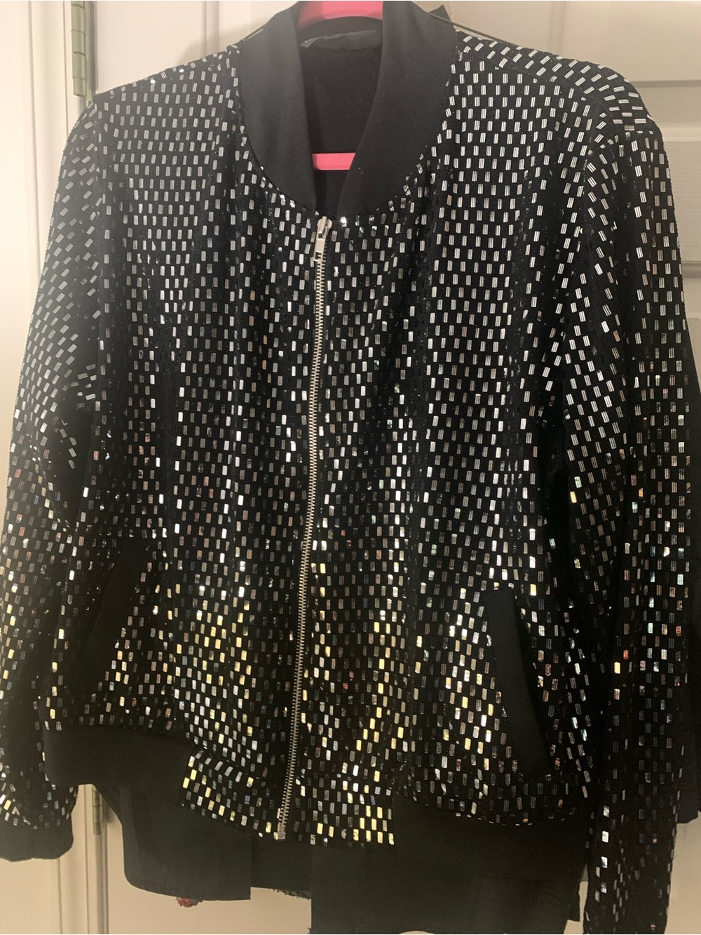 LuLaRoe Black Sequin-Embellished Bomber Jacket